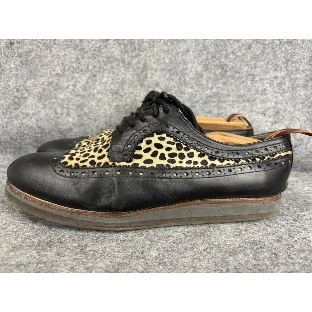 Barneys New York Wingtip Shoes Mens Size 10.5 Black Leopard Pony Hair Made Italy